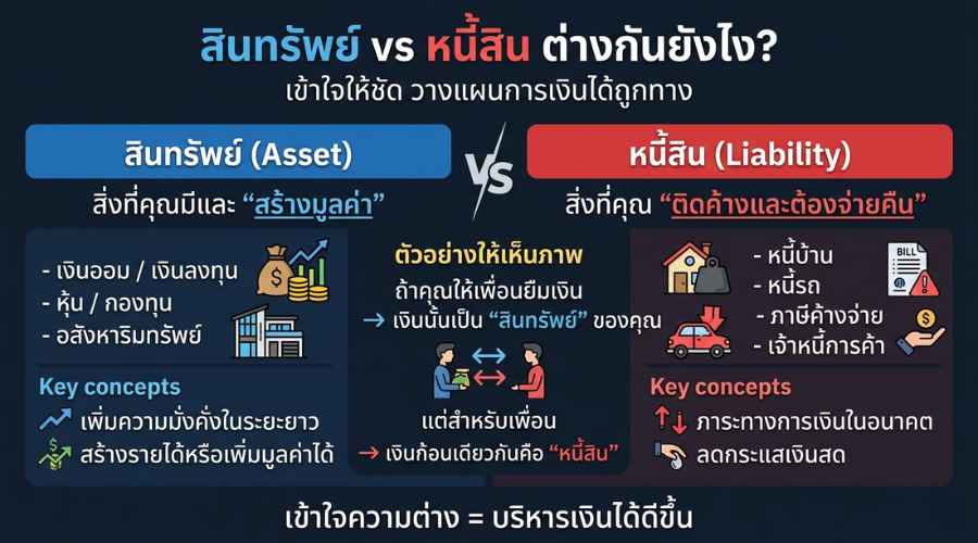 สินทรัพย์ vs หนี้สิน ต่างกันยังไง? สรุปความต่าง