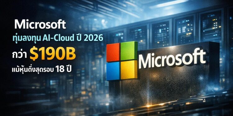 Microsoft ทุ่มลงทุน AI-Cloud ปี 2026 กว่า $190B แม้หุ้นดิ่งสุดรอบ 18 ปี
