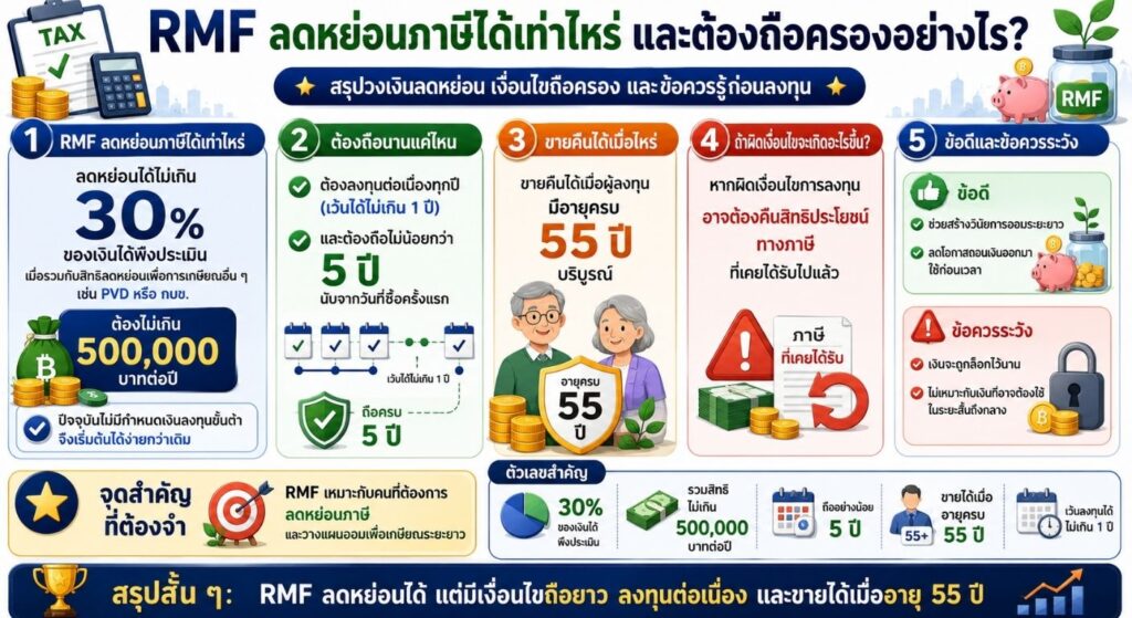 กองทุน RMF ลดหย่อนภาษีได้เท่าไหร่ และต้องถือนานแค่ไหน?