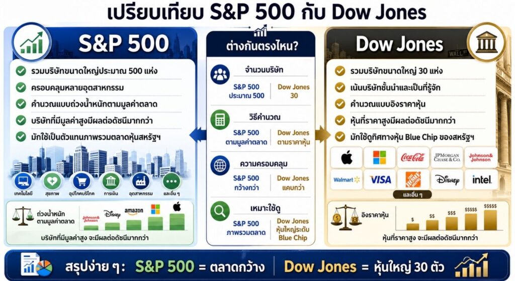 S&P 500 กับดาวโจนส์ต่างกันอย่างไร?
