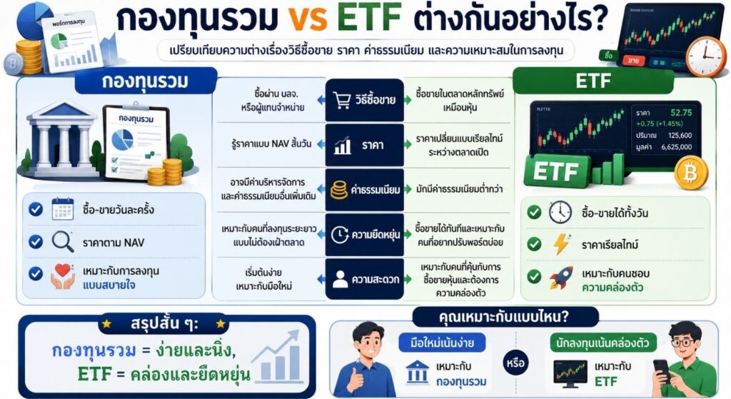 กองทุนรวมกับ ETF ต่างกันอย่างไร?